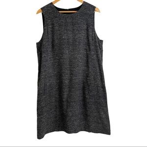 Eileen Fisher Silk and Linen Blend Dark Grey and White Sleeveless Shift Dress